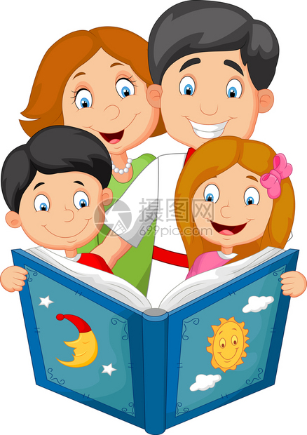 卡通家庭阅读睡前故事图片