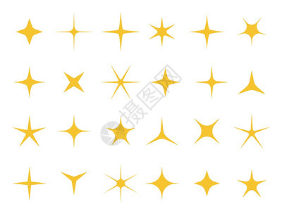 闪亮的恒星光恒星和闪形星光xma金黄亮的点孤立矢量符号设置亮的恒星和闪形矢量设置图片