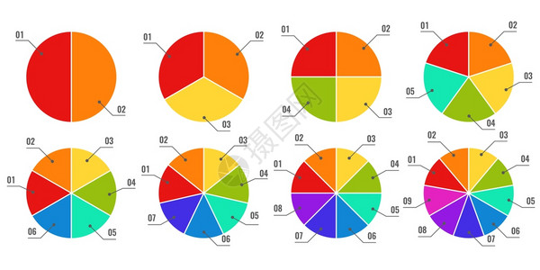 圆形图分片和多色派图带有部件或步骤的金融过程规划含有部分或步骤的金融过程规划绘制进度图元素的表矢量分段和多色派图带有部分或步骤的图片