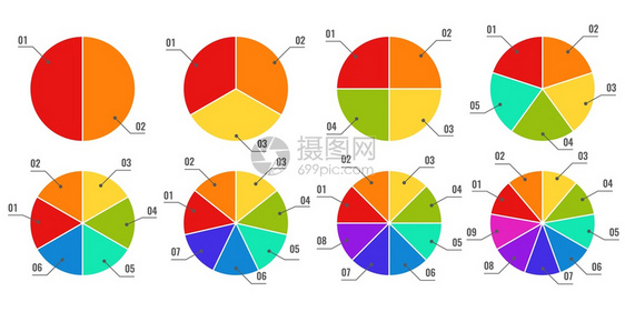 圆形图分片和多色派图带有部件或步骤的金融过程规划含有部分或步骤的金融过程规划绘制进度图元素的表矢量分段和多色派图带有部分或步骤的图片