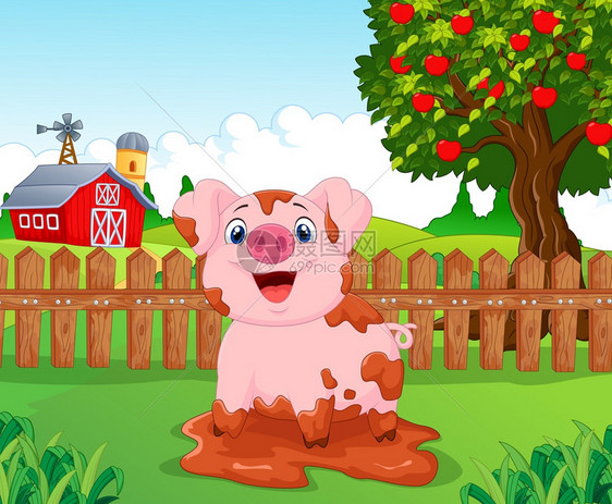 卡通在农场里的猪图片
