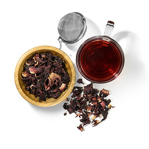 红茶和茶壶的俯视图图片