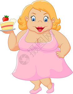 拿着蛋糕的卡通胖女人图片