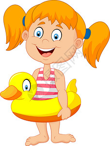 卡通可爱带游泳圈的女孩背景图片