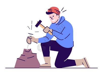 石头夜晚土考古挖掘地质调查年轻的天主教研究者打破石头的漫画人物