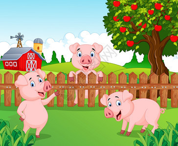 农场上可爱的卡通小猪图片