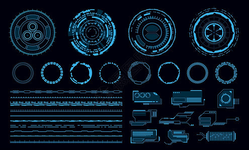 未来蓝色虚拟图形触摸用户界面网络应用程序线条和圆框及指针显示矢量现代导航元素hud未来蓝色虚拟图形触碰用户界面线和圆框及指针显示图片
