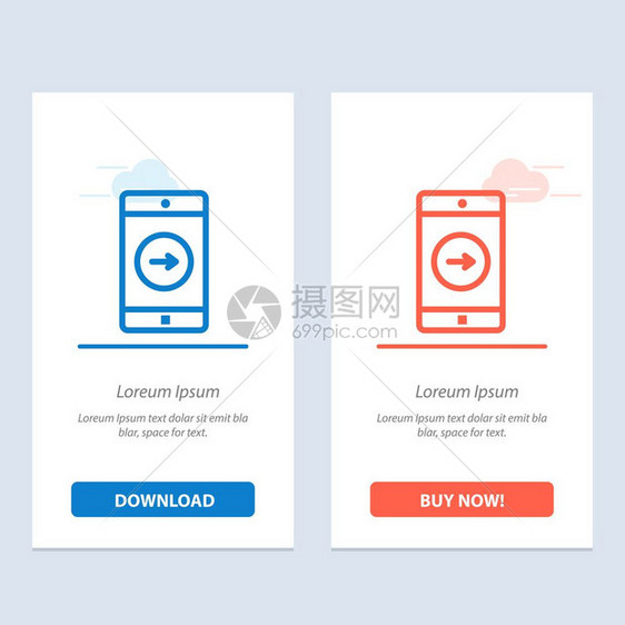 应用软件右移动应用程序蓝色和红下载现在购买网络部件卡模板图片