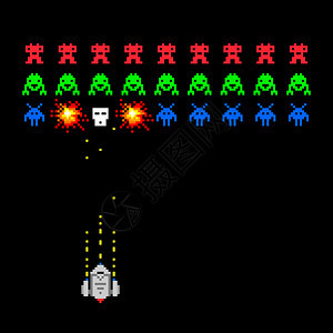 宇宙入侵者游戏像素空间入侵者组反向风格的视频游戏矢量说明使用和太空船像素间入侵者游戏图片