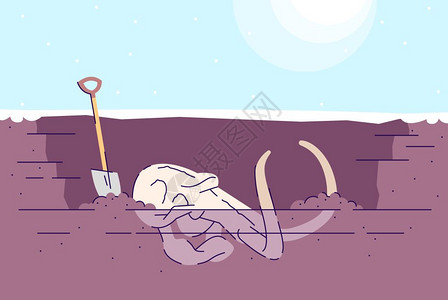挖掘地下化石卡通矢量插画图片