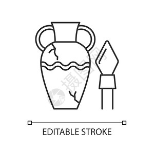 花瓶斯巴达博物馆品细线图示轮廓符号矢量孤立的轮廓图画可编辑的中风