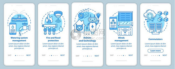移动应用程序页面屏幕矢量模板自动控制家用电器线插图通过网站步骤uxig智能手机界面概念图片