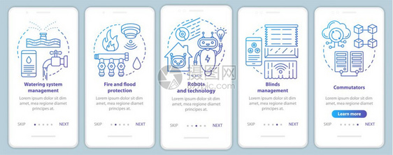 移动应用程序页面屏幕矢量模板自动控制家用电器线插图通过网站步骤uxig智能手机界面概念图片
