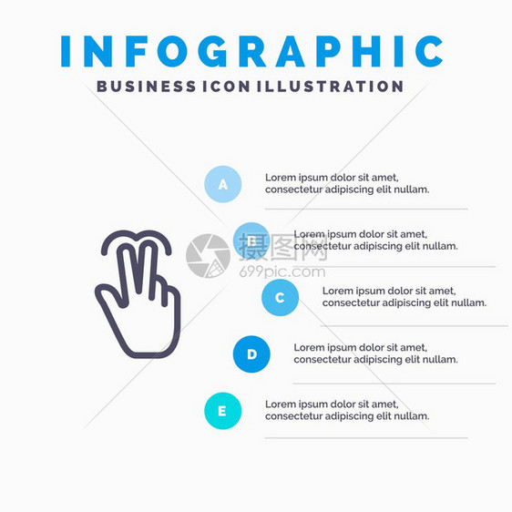 手移动触摸带有5步演示图背景的制表线标图片