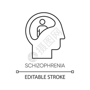 精神分裂线图标不清楚的思维混淆精神障碍偏执不正常的行为细线图解等宽符号矢量孤立的大纲绘制可编辑的中风图片