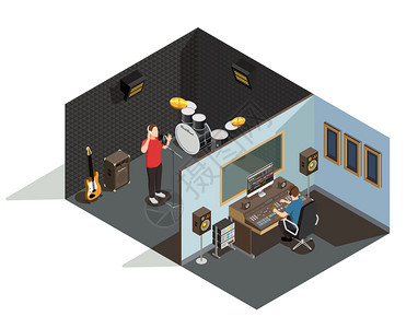 录室插画_录室卡通_录室插图_手绘_板绘_摄图网