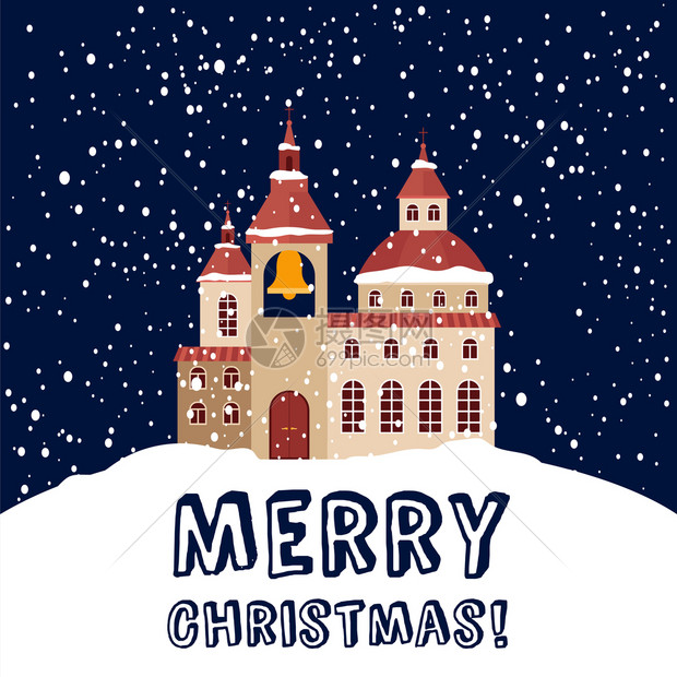 圣诞节下雪的雪山上的城堡