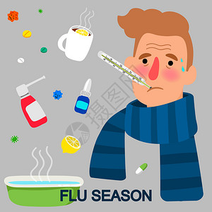 流感季节卡通病人图片
