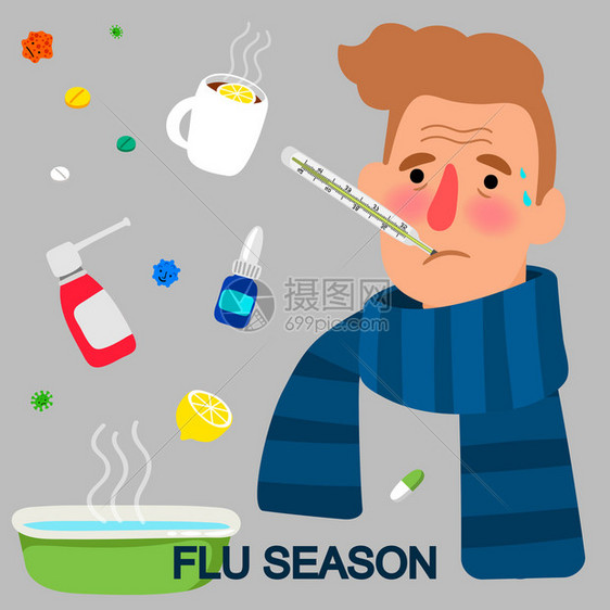 流感季节卡通病人图片