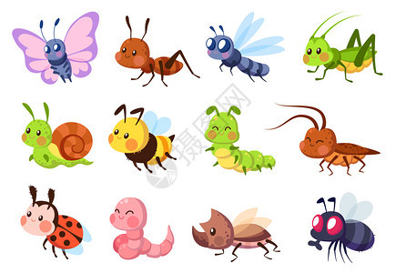 可爱昆虫和苍蝇卡通矢量元素图片
