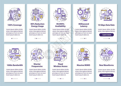 5g技术装有线概念的移动应用程序页面屏幕上较短的频率固定无线访问走过步骤图形指示uxig矢量模板插图图片