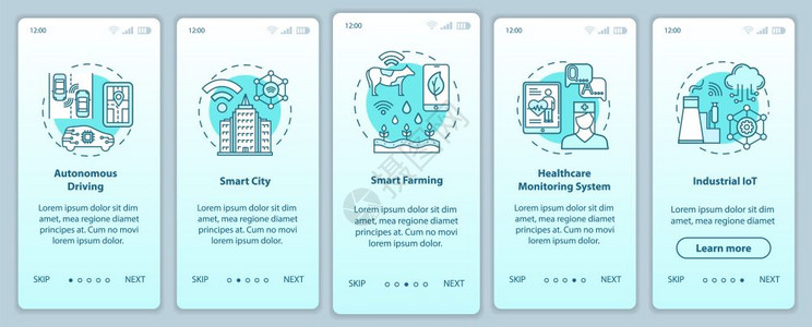 智能城市通过网站步骤并配有线插图自动驾驶uxig智能手机界面概念图片