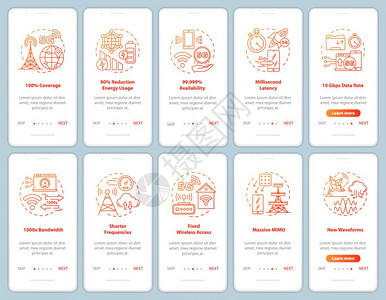 5g安装移动应用程序页面屏幕矢量模板的移动应用程序技术更短的频率固定访问带有线插图的步行式网站骤uxig智能手机界面概念图片
