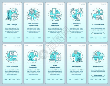 5g安装移动应用程序页面屏幕矢量模板的移动应用程序技术更短的频率走过网站步骤线插图固定无线访问uxig智能手机界面概念图片
