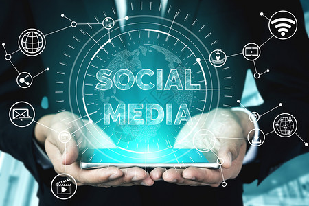 社交媒体和年轻人网络概念现代图形界面显示在线社交网络和媒体渠道让客户参与数字商业的互动社交媒体和人网络技术概念图片