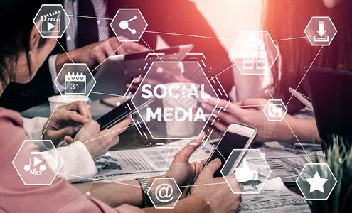 现代图形界面显示在线社会联系网络和媒体渠道让客户参与数字商业的互动图片