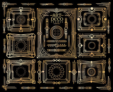 古老风格1920s3矢量优雅金色设计收藏艺术deco设置矢量计收藏图片