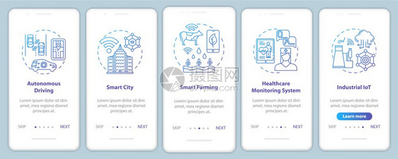 5g安装移动应用程序页面屏幕矢量模板的移动应用程序技术智能城市自主驾驶通过网站步骤并配有线插图uxig智能手机界面概念图片