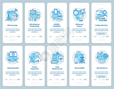 5g技术装有线概念的移动应用程序页面屏幕上固定无线访问较短的频率走过步骤图形指示uxig矢量模板插图图片