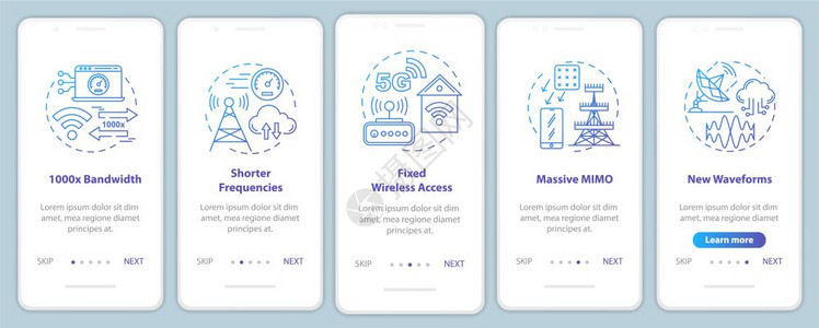 5g安装移动应用程序页面屏幕矢量模板的移动应用程序技术大型MImo较短的频率带有线插图的步行式网站骤uxig智能手机界面概念图片