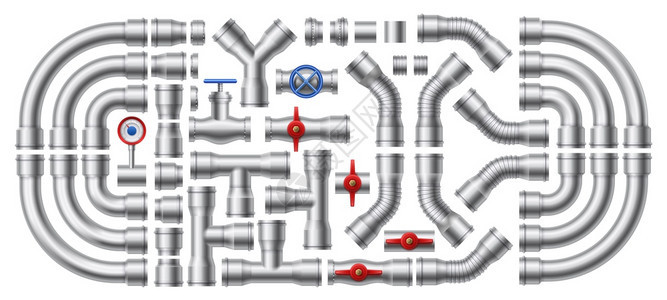 钢管道连接器和工业阀门矢量插图 图片