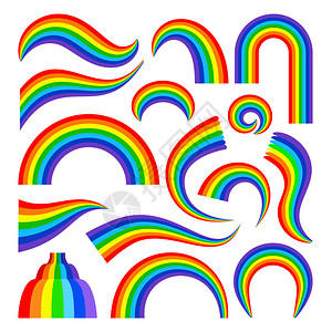 卡通彩虹拱门和曲线带矢量插图图片