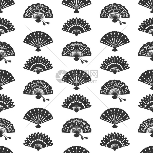 东方灰扇轮廓矢量无缝图案扇形轮廓无缝图案