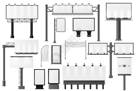 不同广告模型空标牌建筑户外街道广告牌矢量图片