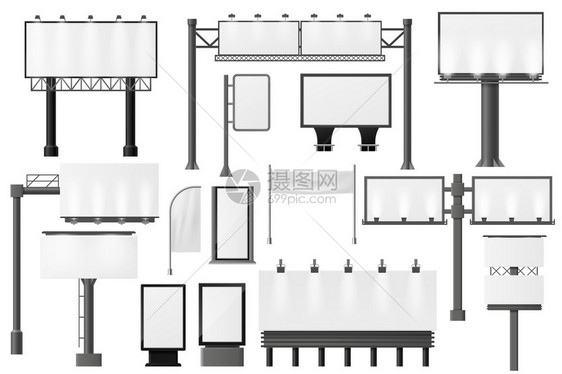 不同广告模型空标牌建筑户外街道广告牌矢量图片