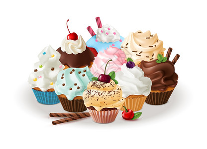 糖和自制纸杯蛋糕配焦糖盒装甜圈不健康的食物一组蛋糕配焦糖的和自制纸杯蛋糕盒装甜圈的图片