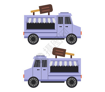 卡通可爱紫色冰淇淋卡车图片