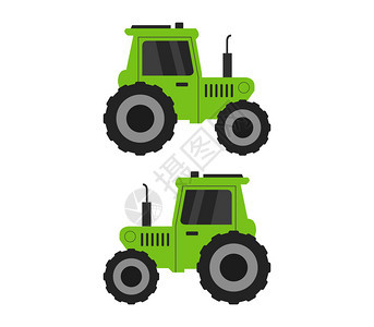 绿色大后轮拖拉机左右对比图图片