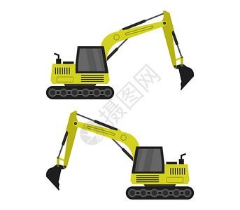 红绿对比图黄色链轮挖掘机对比图插画