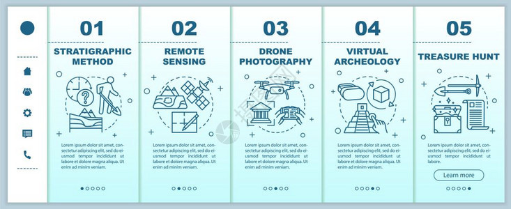 加入移动网页矢量模板的考古方法寻宝响应智能手机网站界面与线插图的界面想法网页步式屏幕彩色概念图片