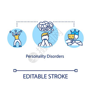 精神疾病概念细线插图精神疾病分裂症问题心理矢量孤立的外观图示色画图片