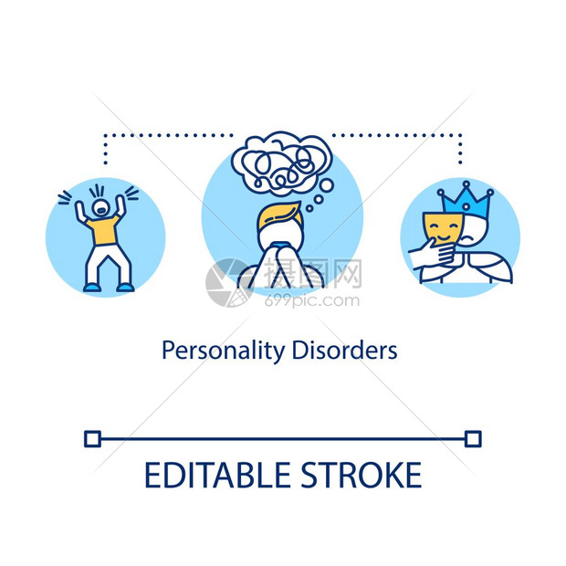 精神疾病概念细线插图精神疾病分裂症问题心理矢量孤立的外观图示色画图片