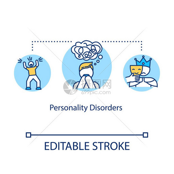 精神疾病概念细线插图精神疾病分裂症问题心理矢量孤立的外观图示色画图片