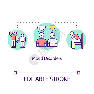 心理问题季节情感障碍抑郁矢量孤立的大纲rgb彩色图画可编辑的中风图片