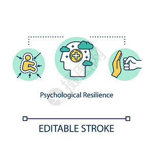 心理健康念细线插图积极思维管理压力应对焦虑矢量孤立大纲rgb彩色绘图可编辑中风图片
