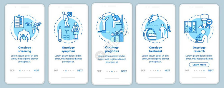 肿瘤症状和预测疾病治疗通过五步图示指ui矢量模板配有rgb彩色插图图片